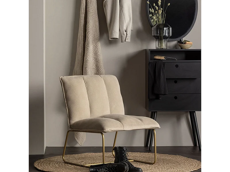 Fauteuil en tissu côtelé beige pieds métal doré EDWARD