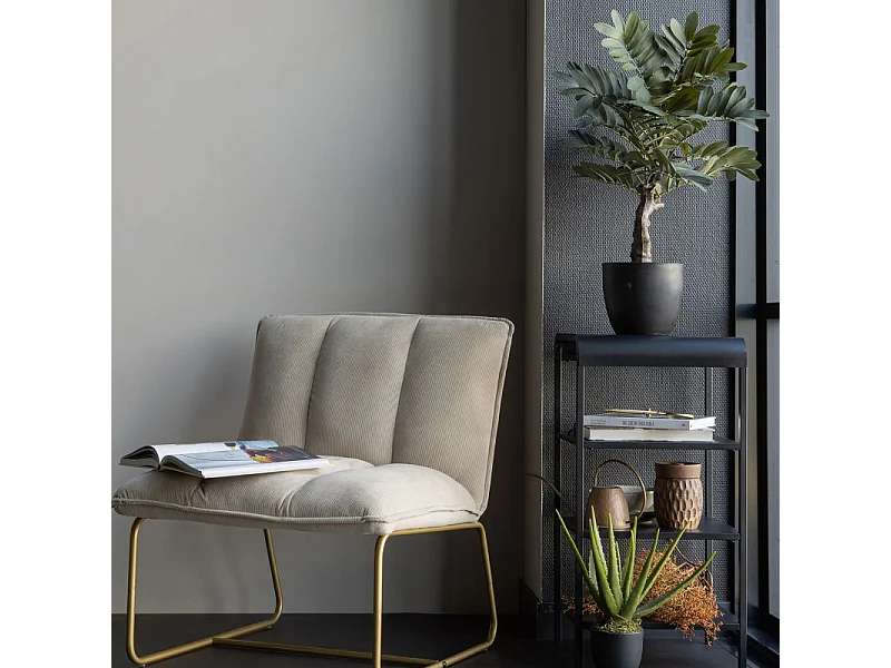 Fauteuil en tissu côtelé beige pieds métal doré EDWARD