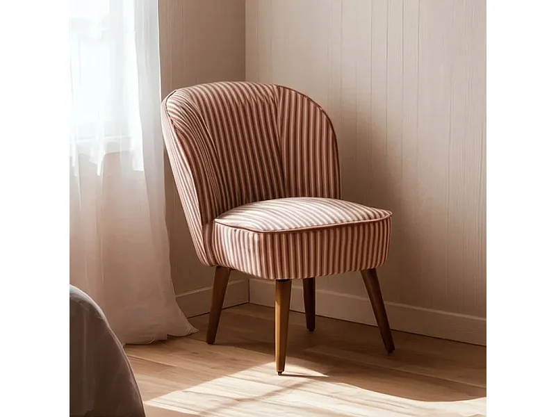 Fauteuil CELARINE rayures terracotta bois hévéa