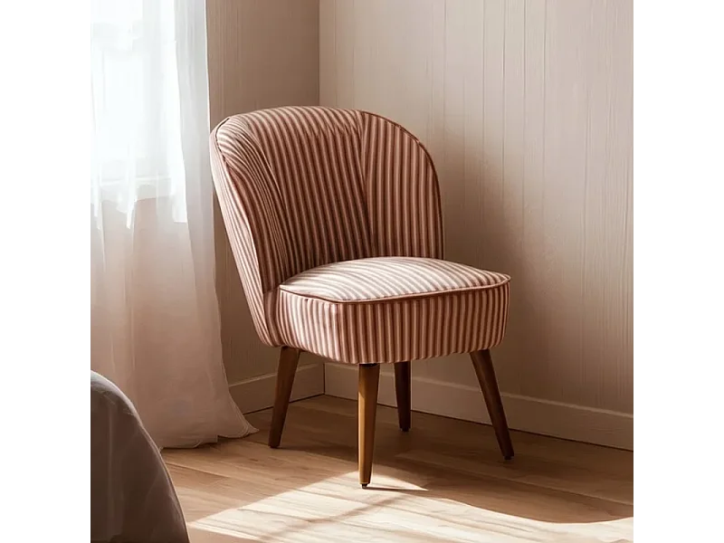 Fauteuil CELARINE rayures terracotta bois hévéa