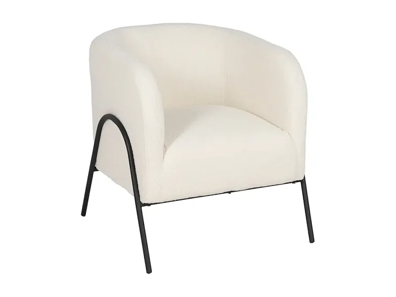Fauteuil bouclé blanc pieds tubulaires métal noir ligne galerie DREFALIA