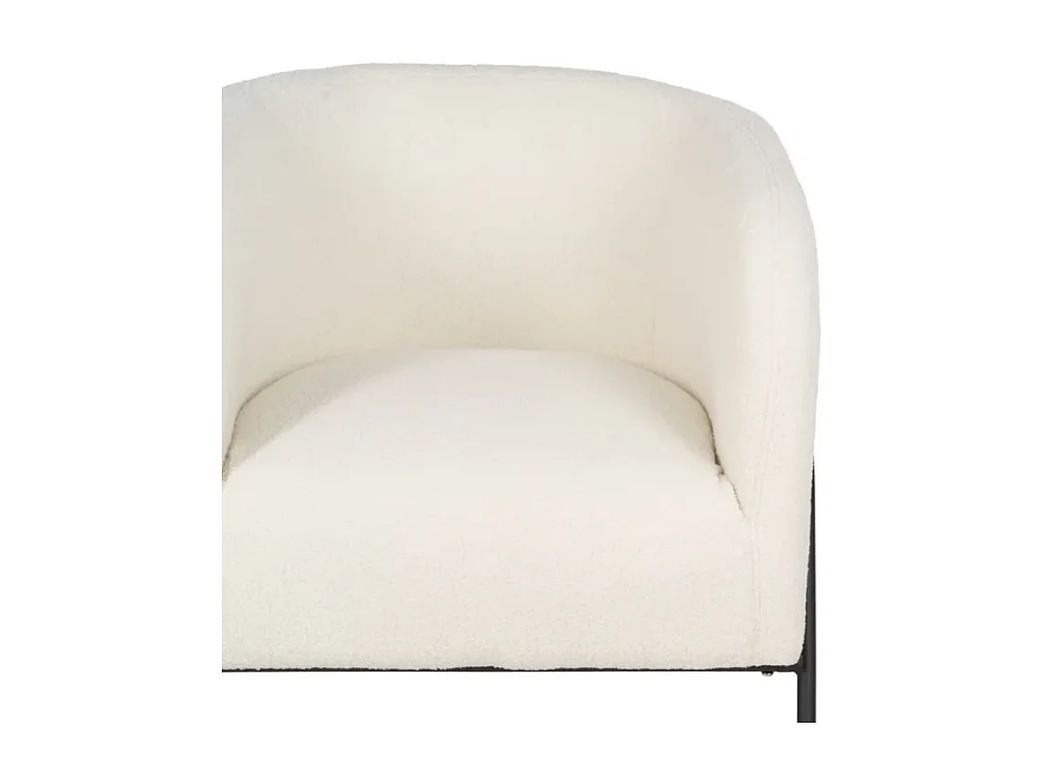 Fauteuil bouclé blanc pieds tubulaires métal noir ligne galerie DREFALIA