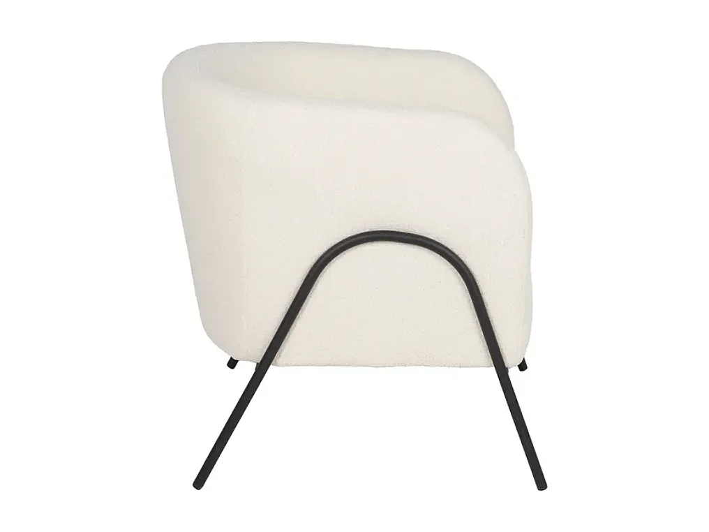 Fauteuil bouclé blanc pieds tubulaires métal noir ligne galerie DREFALIA