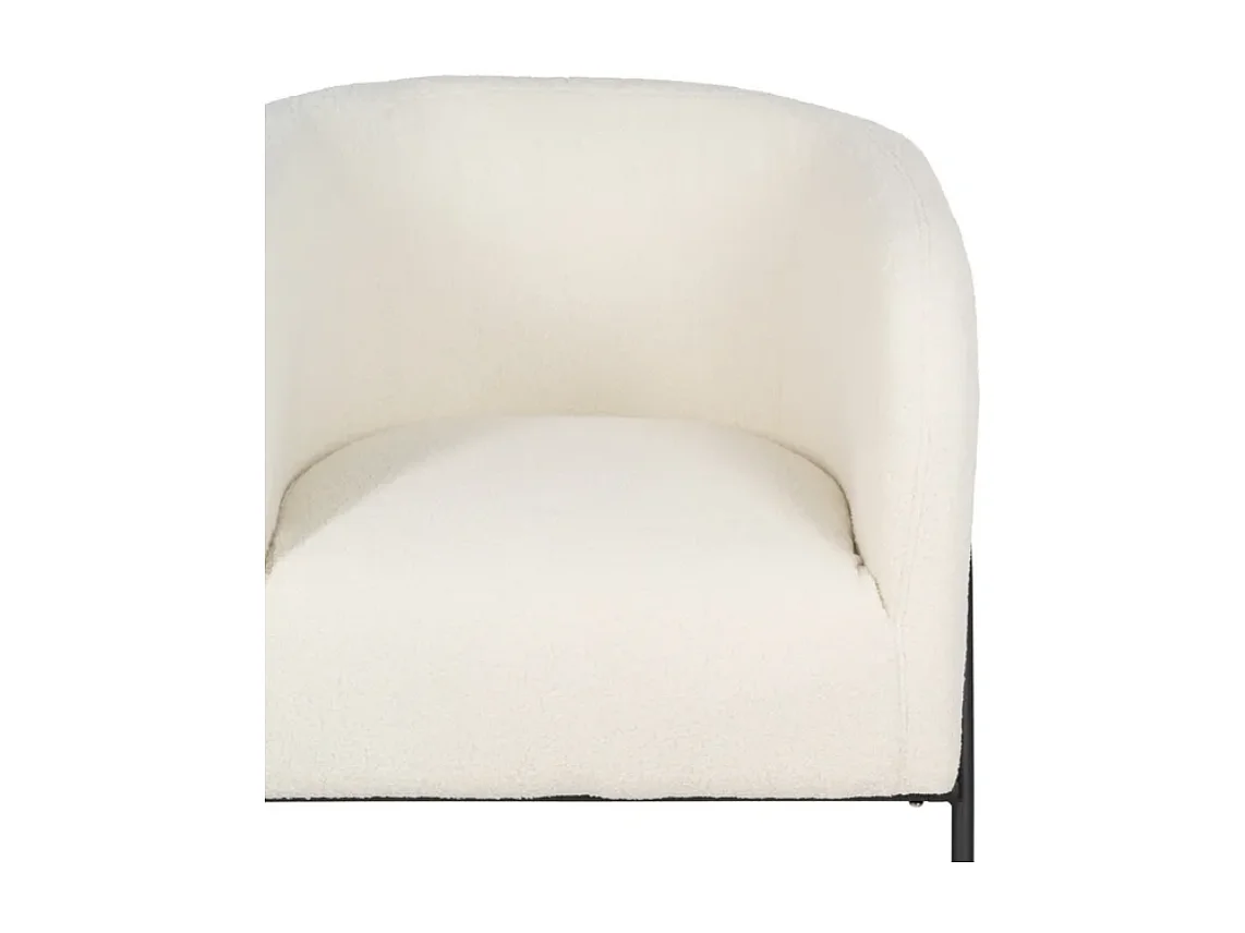 Fauteuil bouclé blanc pieds tubulaires métal noir ligne galerie DREFALIA