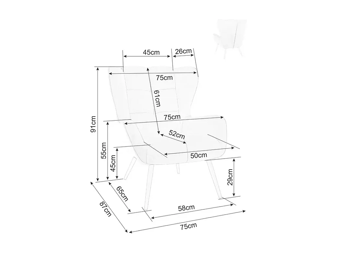 Fauteuil velours gris dossier matelassé pieds métal noir SALISE
