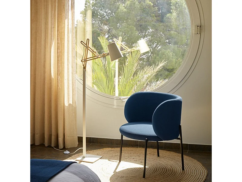 Fauteuil design arrondi en tissu pieds métal noir MOGI