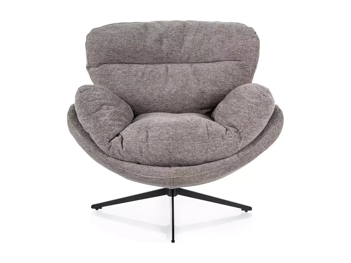 Fauteuil MARIA pivotant tissu gris et cocoon avec base métal noire et assise relax