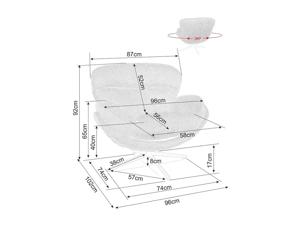 Fauteuil MARIA pivotant tissu gris et cocoon avec base métal noire et assise relax