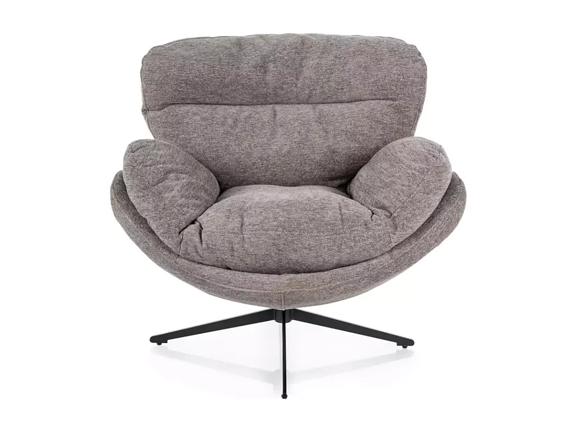 Fauteuil MARIA pivotant tissu gris et cocoon avec base métal noire et assise relax