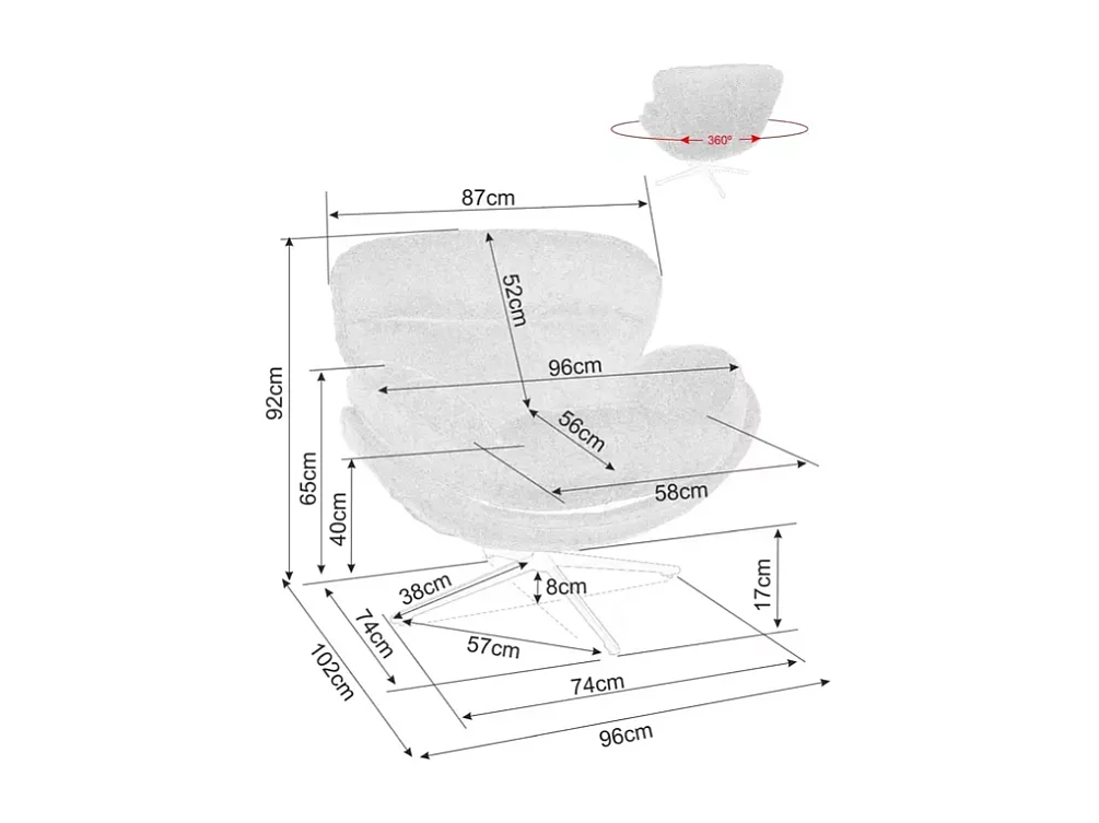 Fauteuil MARIA pivotant tissu gris et cocoon avec base métal noire et assise relax