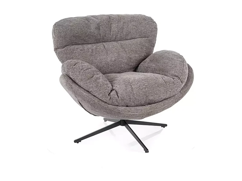 Fauteuil MARIA pivotant tissu gris et cocoon avec base métal noire et assise relax