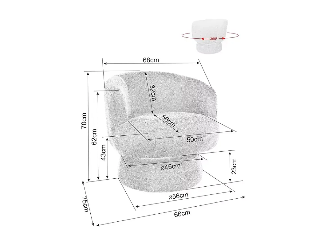 Fauteuil LONE tissu beige pivotant confortable avec silhouette arrondie