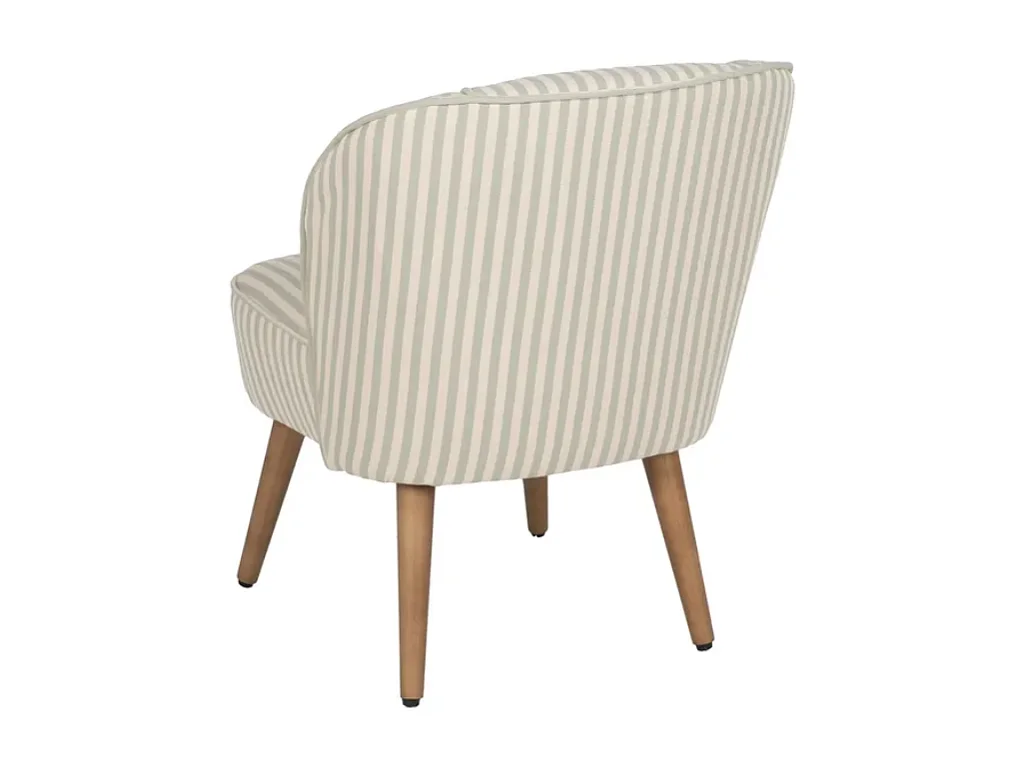 Fauteuil CELARINE rayures vert sauge bois hévéa
