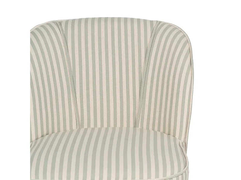 Fauteuil CELARINE rayures vert sauge bois hévéa