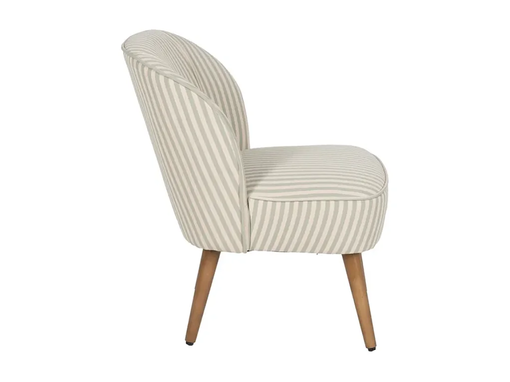 Fauteuil CELARINE rayures vert sauge bois hévéa