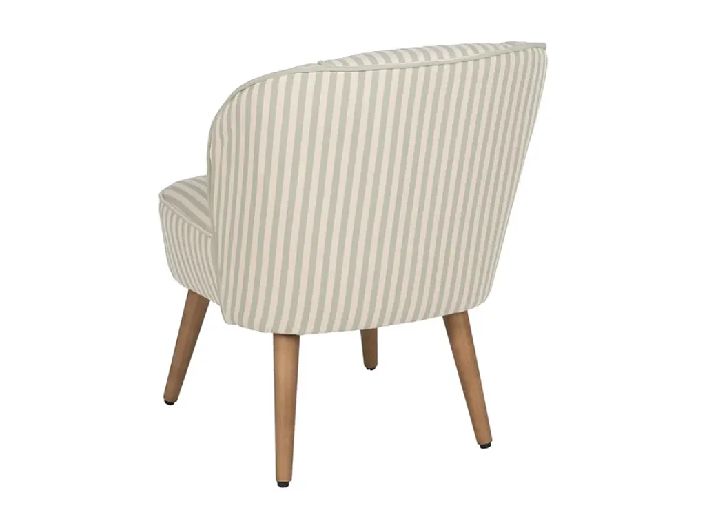 Fauteuil CELARINE rayures vert sauge bois hévéa
