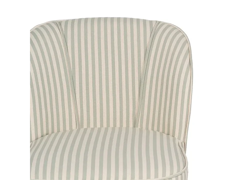 Fauteuil CELARINE rayures vert sauge bois hévéa
