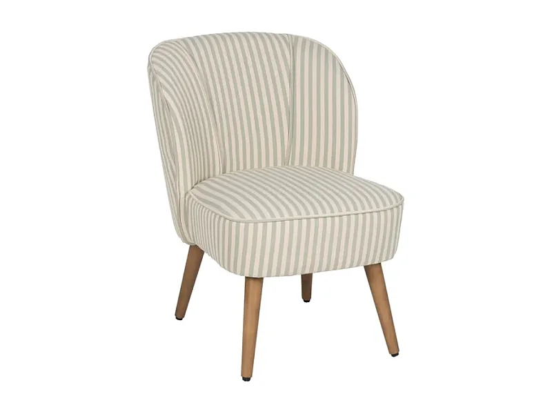 Fauteuil CELARINE rayures vert sauge bois hévéa