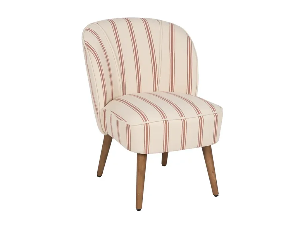 Fauteuil rayures terracotta bois hévéa assise moelleuse vintage CELARINE