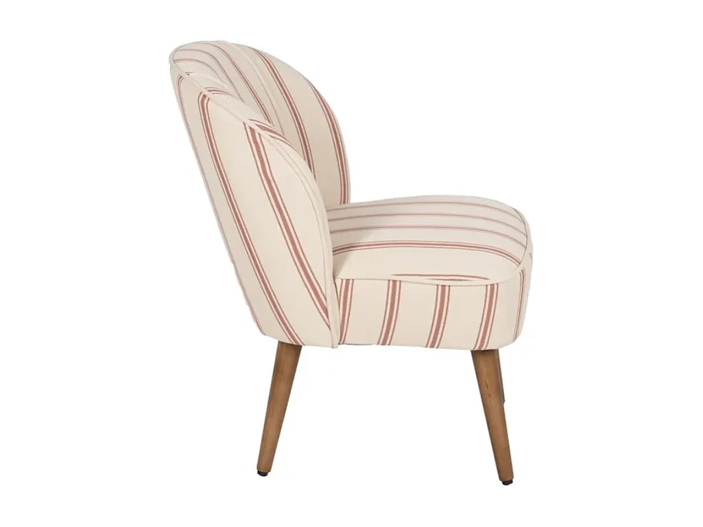 Fauteuil rayures terracotta bois hévéa assise moelleuse vintage CELARINE