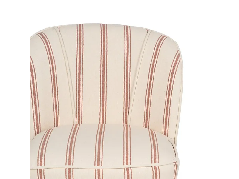 Fauteuil rayures terracotta bois hévéa assise moelleuse vintage CELARINE