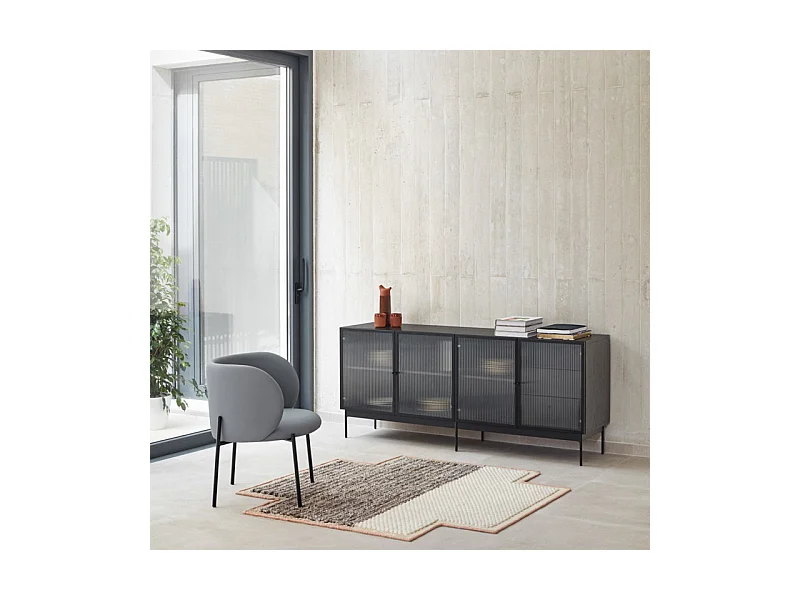 Fauteuil design arrondi en tissu pieds métal noir MOGI