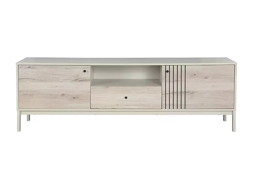 Meuble TV FLY 180 cm design comte bois chêne et métal blanc cassé