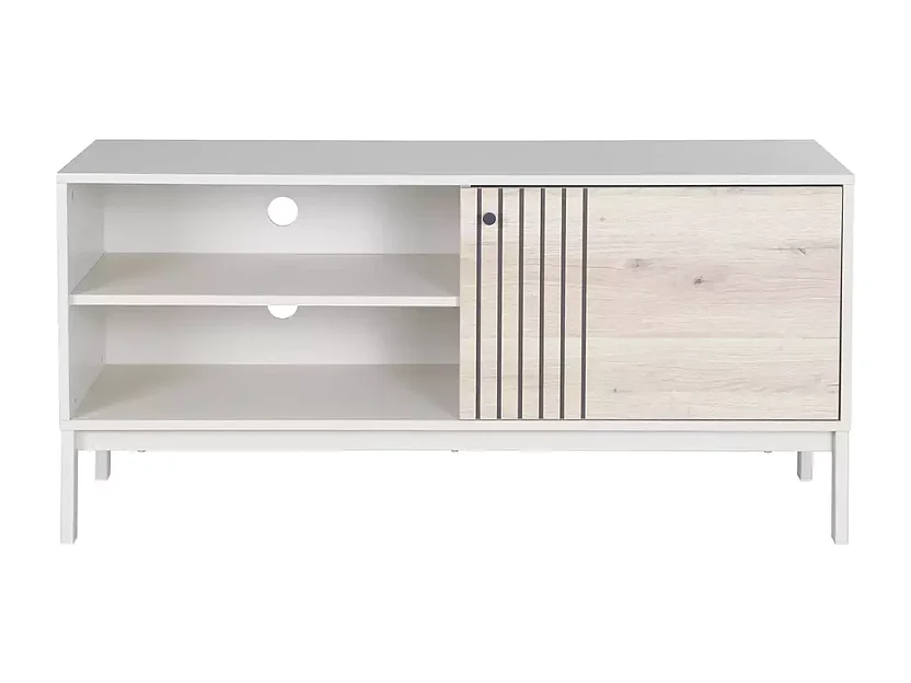 Meuble TV FLY 120 cm bois chêne alpin et métal blanc cassé design compact