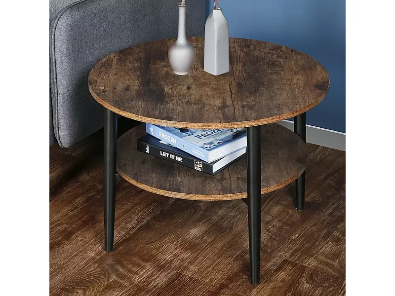 Table basse marron rustique 2 étages 60 cm XIRES