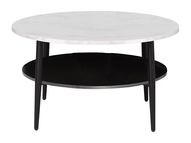 Table basse moderne blanc finition marbre et noir double plateau 80 cm MARBRIA