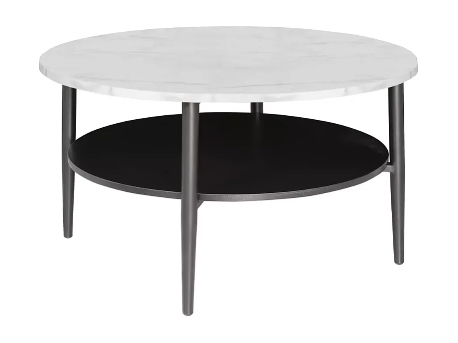 Table basse moderne blanc finition marbre et noir double plateau 80 cm MARBRIA