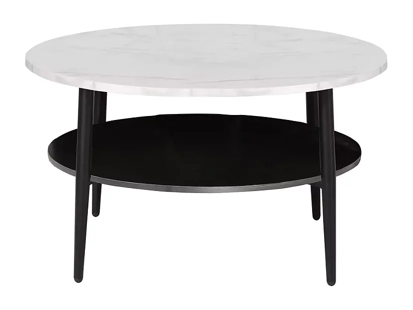 Table basse moderne blanc finition marbre et noir double plateau 80 cm MARBRIA