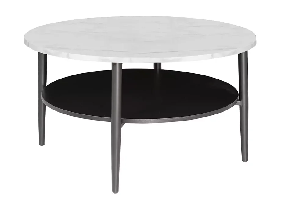 Table basse moderne blanc finition marbre et noir double plateau 80 cm MARBRIA