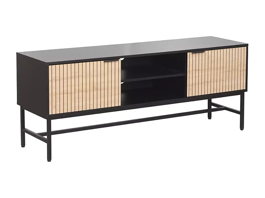 Meuble TV SALOUNE 150 cm bois rainuré et métal noir mat style industriel chic