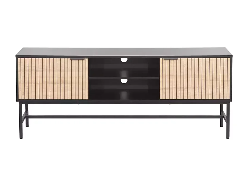 Meuble TV SALOUNE 150 cm bois rainuré et métal noir mat style industriel chic
