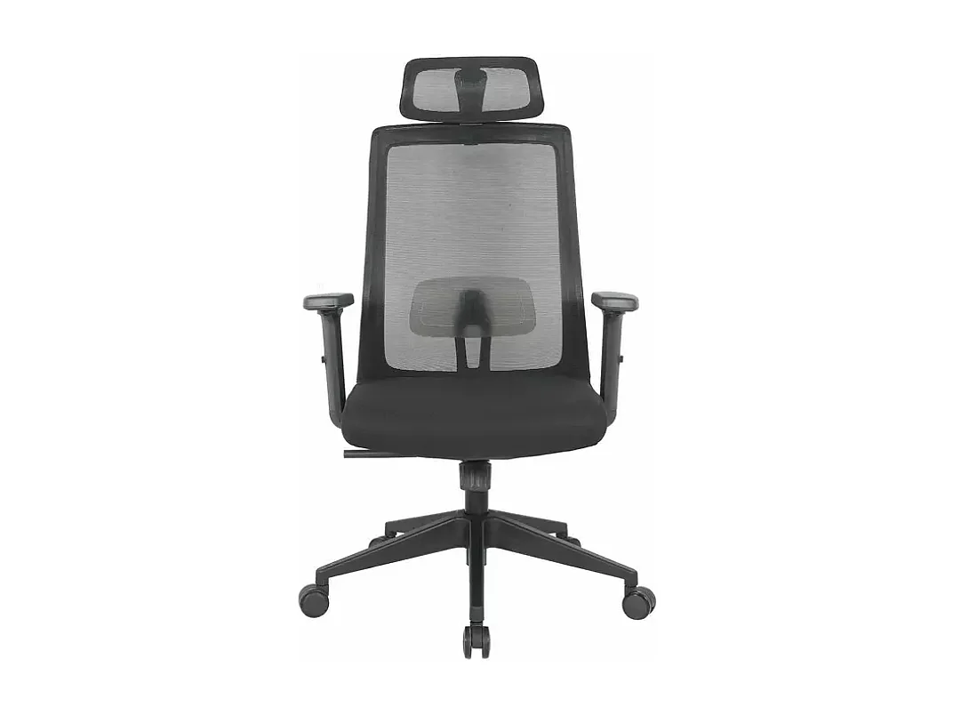 Chaise de bureau ergonomique noire, pivotante et à roulettes, avec pieds noirs LORES