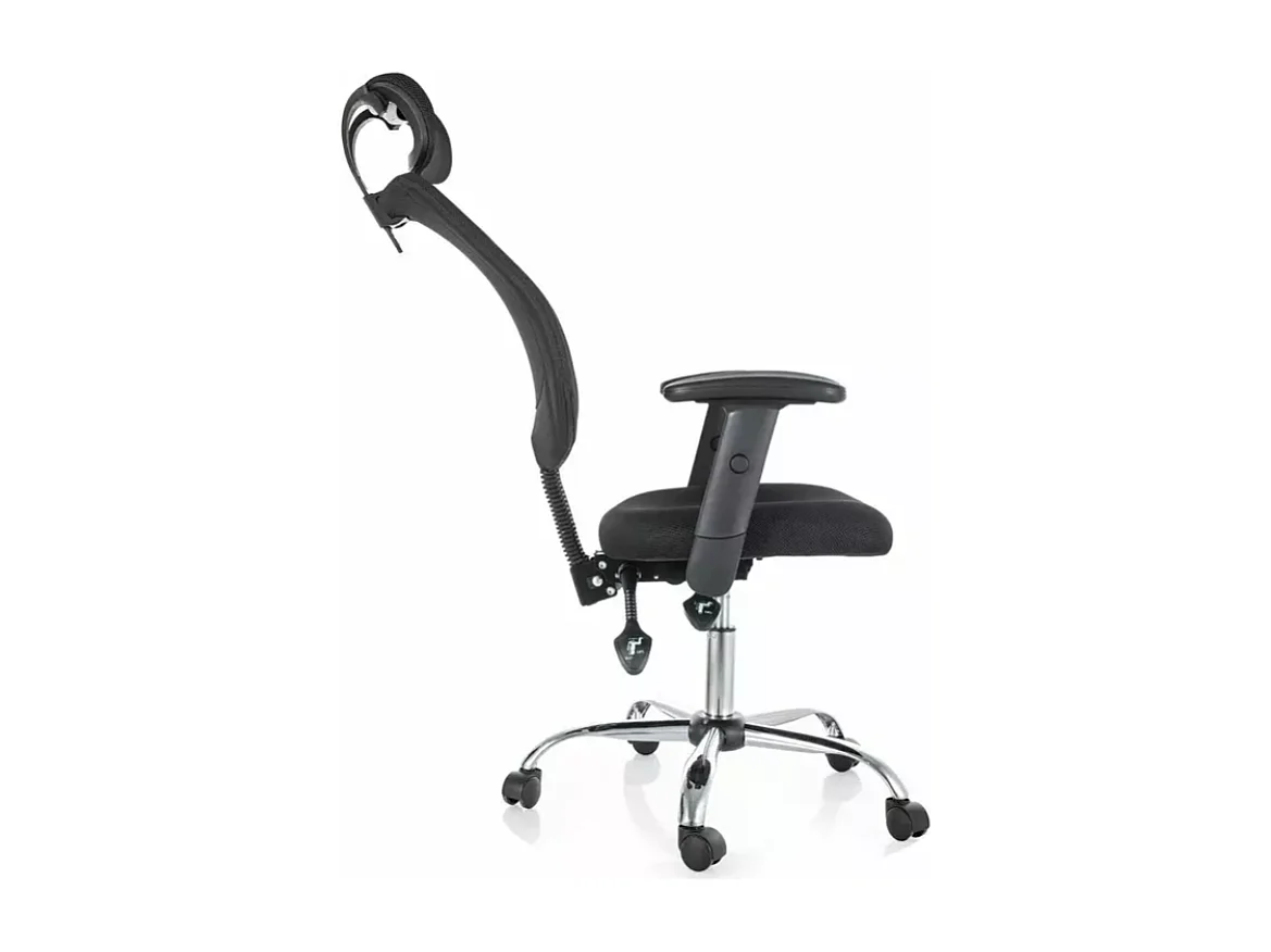 Chaise de bureau ergonomique noire, pivotante et à roulettes, avec pieds gris argent LORES
