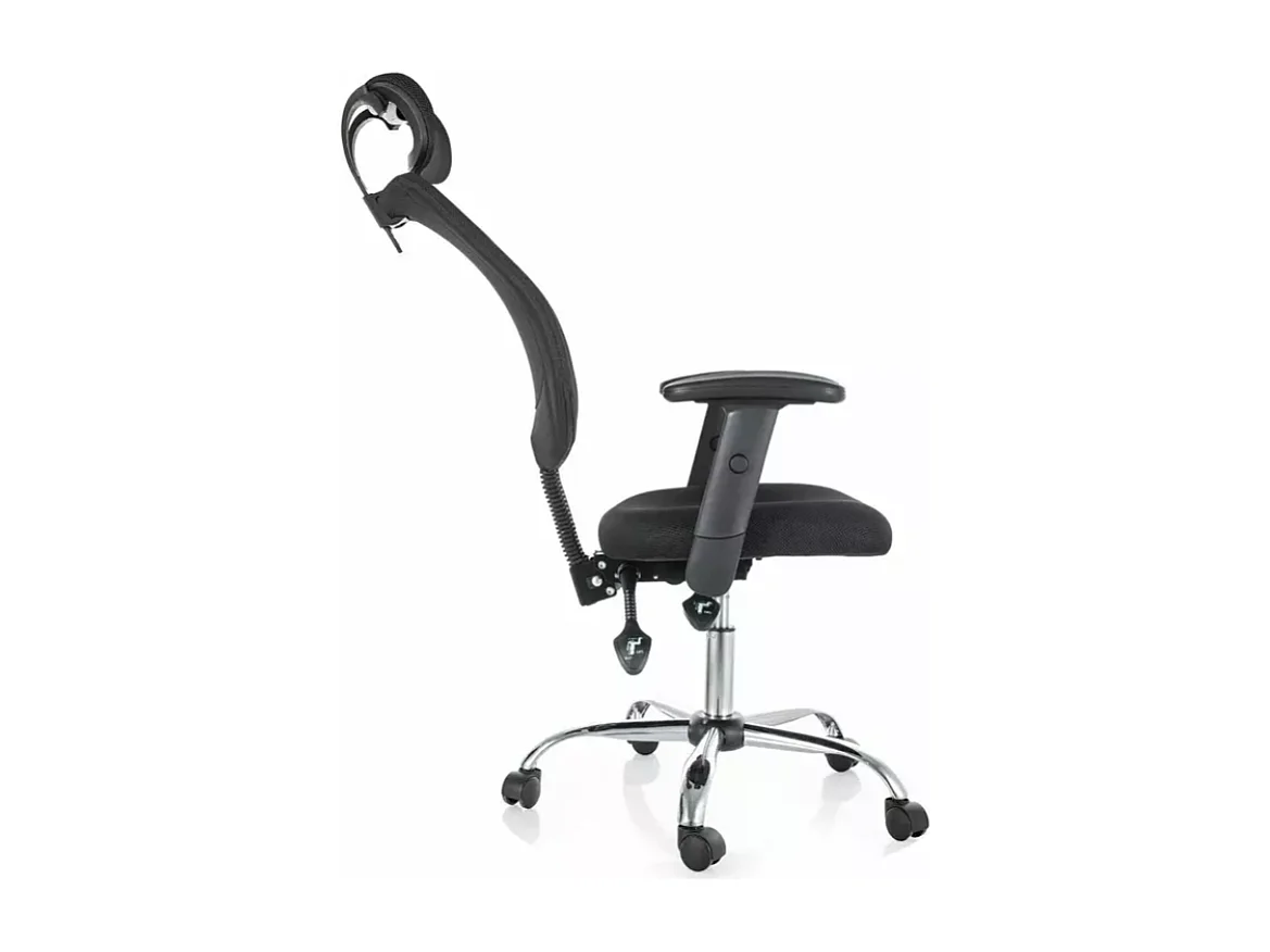 Chaise de bureau ergonomique noire, pivotante et à roulettes, avec pieds gris argent LORES