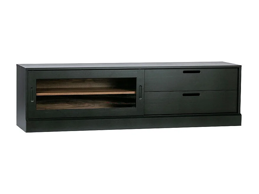 Meuble TV 180cm en bois de pin massif noir RAMERY