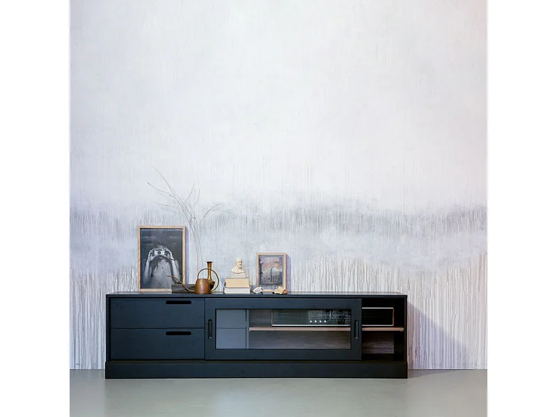 Meuble TV 180cm en bois de pin massif noir RAMERY