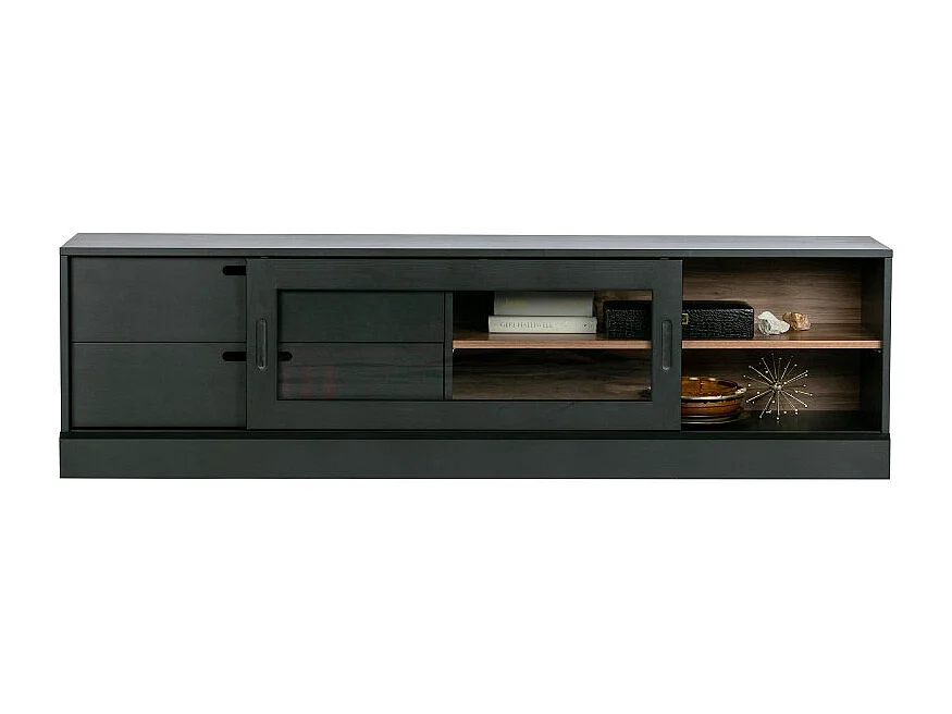 Meuble TV 180cm en bois de pin massif noir RAMERY