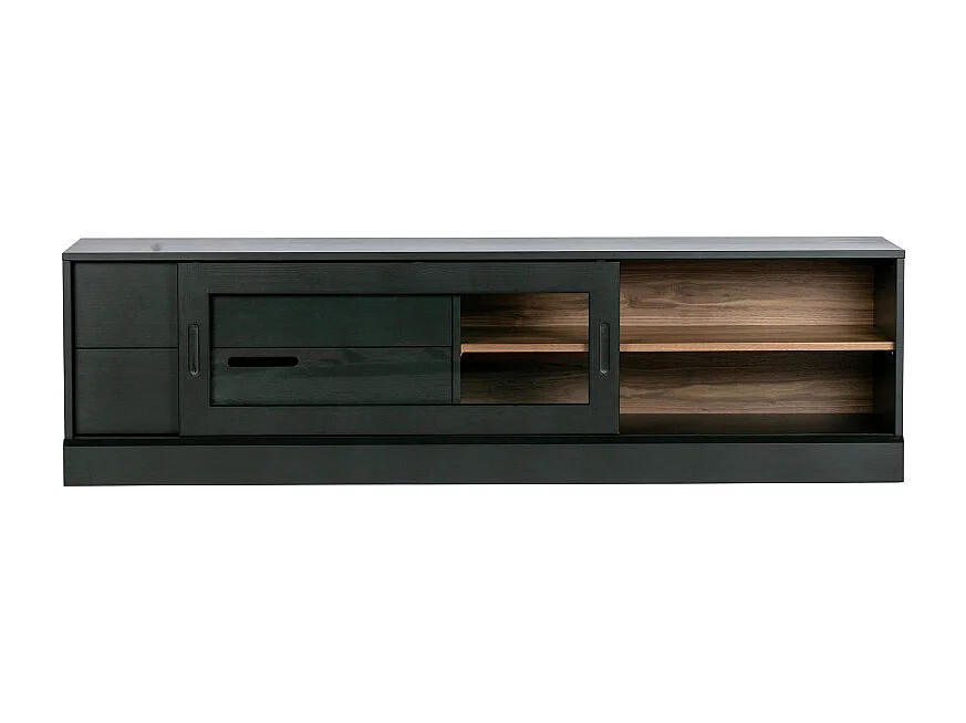 Meuble TV 180cm en bois de pin massif noir RAMERY