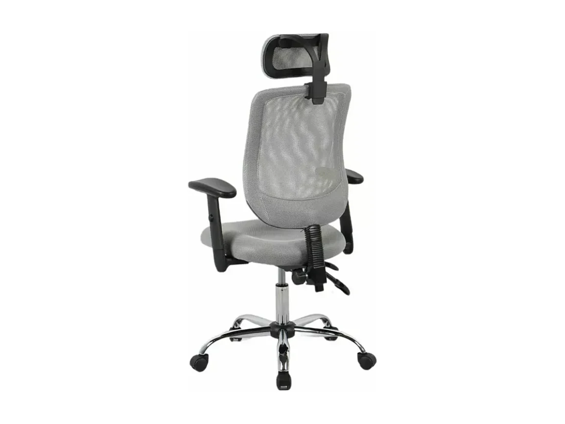 Chaise de bureau ergonomique grise, pivotante et à roulettes, avec pieds gris argent LORES