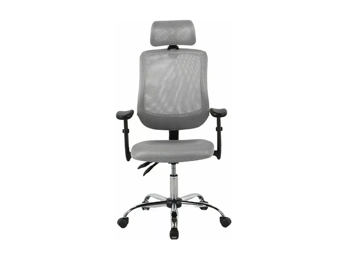 Chaise de bureau ergonomique grise, pivotante et à roulettes, avec pieds gris argent LORES