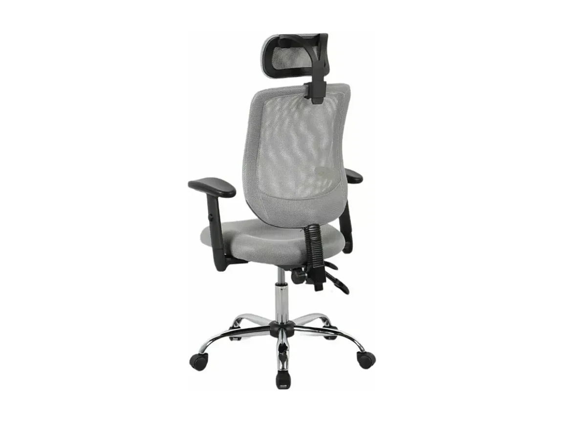 Chaise de bureau ergonomique grise, pivotante et à roulettes, avec pieds gris argent LORES