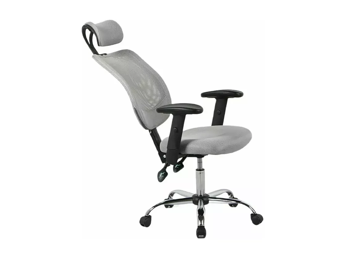 Chaise de bureau ergonomique grise, pivotante et à roulettes, avec pieds gris argent LORES