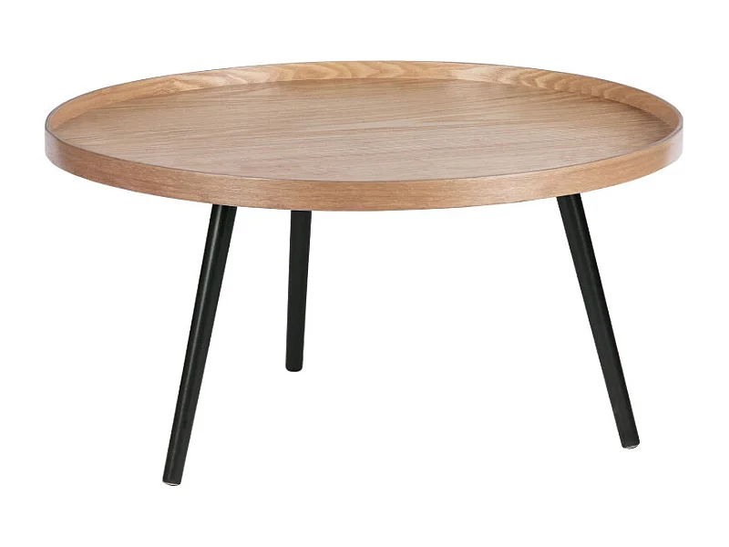 Table basse ronde 78cm en bois pieds métal noir MESSA