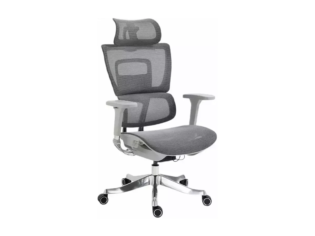 Chaise de bureau haut de gamme ergonomique réglable avec accoudoirs 4D et grande profondeur d'assise, coloris gris LORES2
