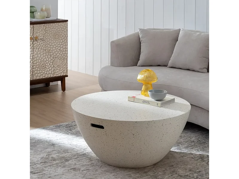 Table basse monolithe magnésium blanc moucheté esprit lounge zen ARIONEA