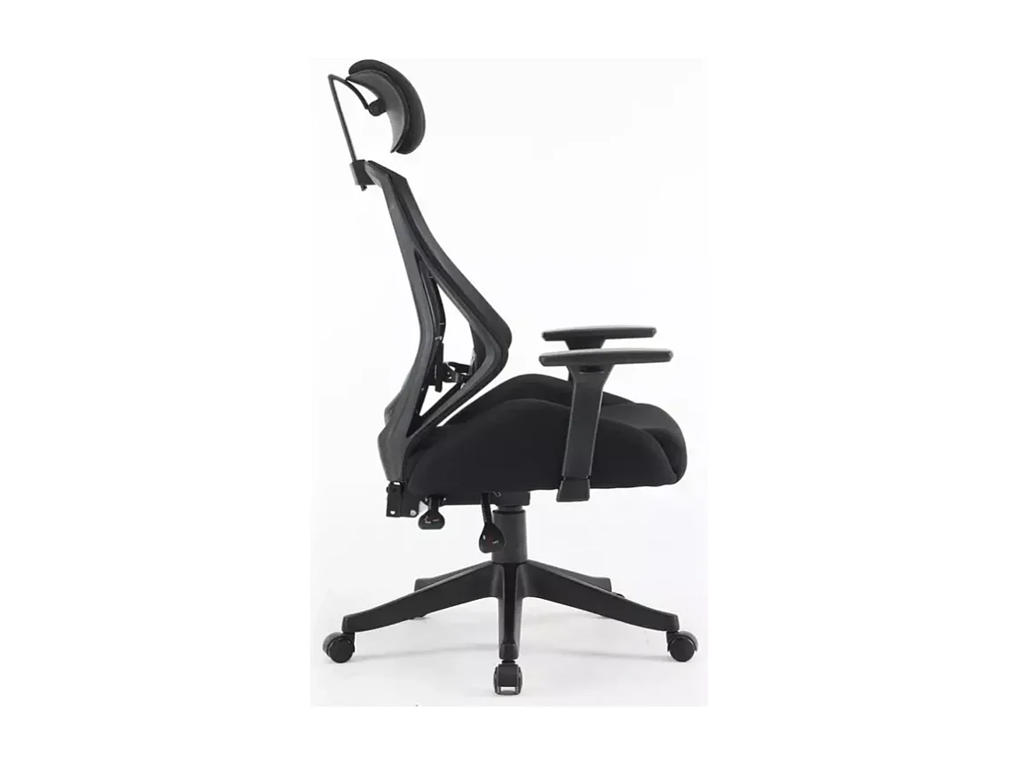 Chaise de bureau ergonomique réglable avec accoudoirs, appui-tête et support lombaire, coloris noir LORES